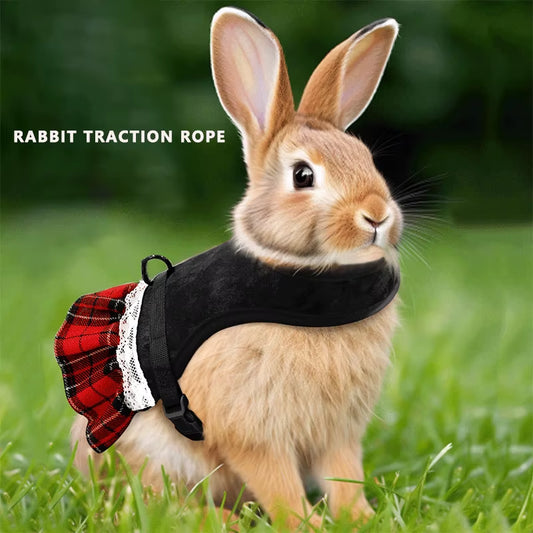 Christmas Rabbit Harness with Leash & Skirt – Cute Pet Vest for Rabbits