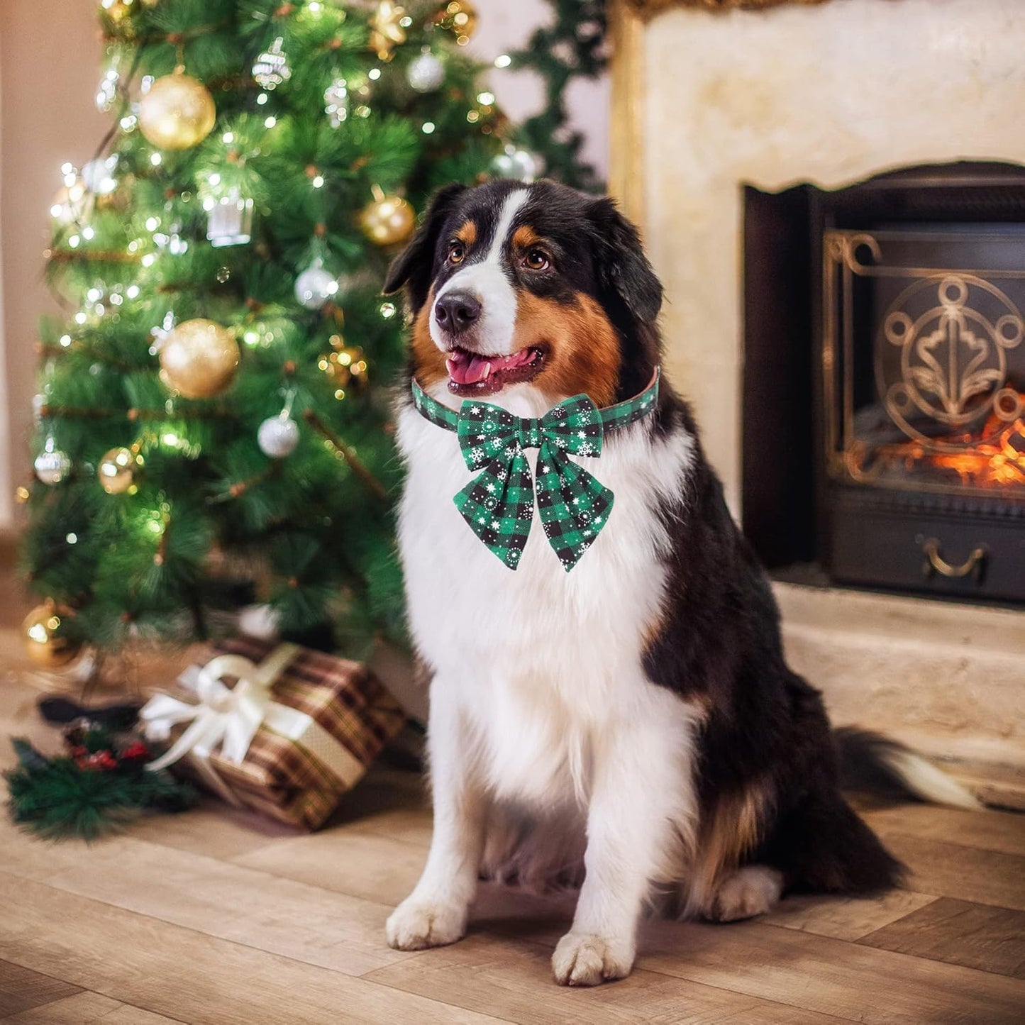 2-Pack Christmas Dog Collars with Bow Tie – Adjustable Red & Green Plaid Collars with Removable Bowties