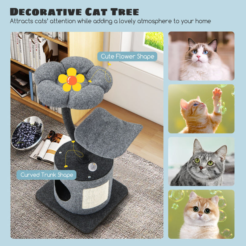 Cat Tree Tower for Large & Small Cats with Curved Metal Frame – Stable, Modern Cat Furniture for Climbing, Scratching & Resting