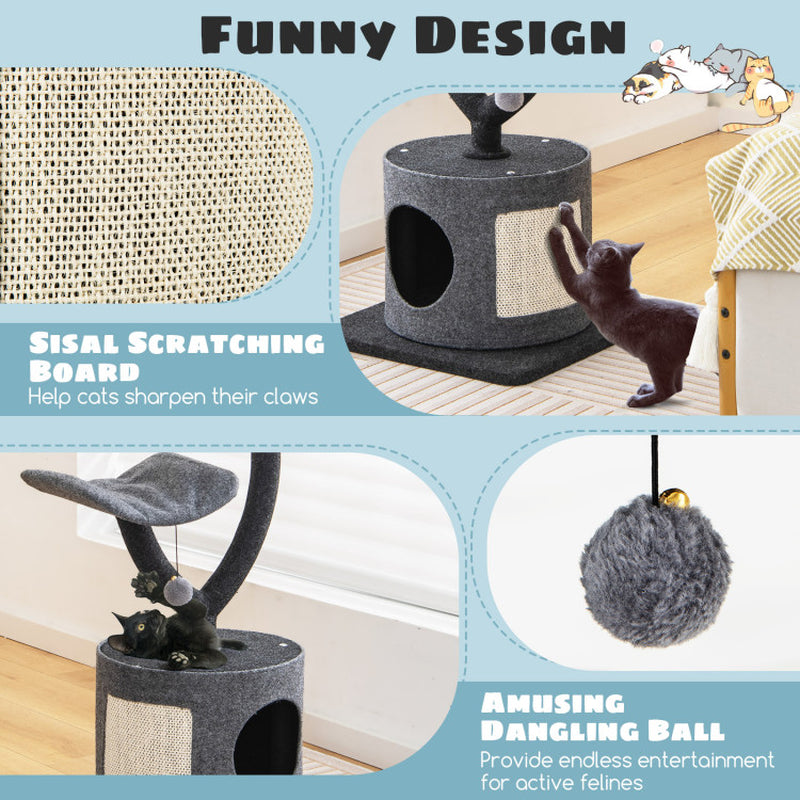 Cat Tree Tower for Large & Small Cats with Curved Metal Frame – Stable, Modern Cat Furniture for Climbing, Scratching & Resting