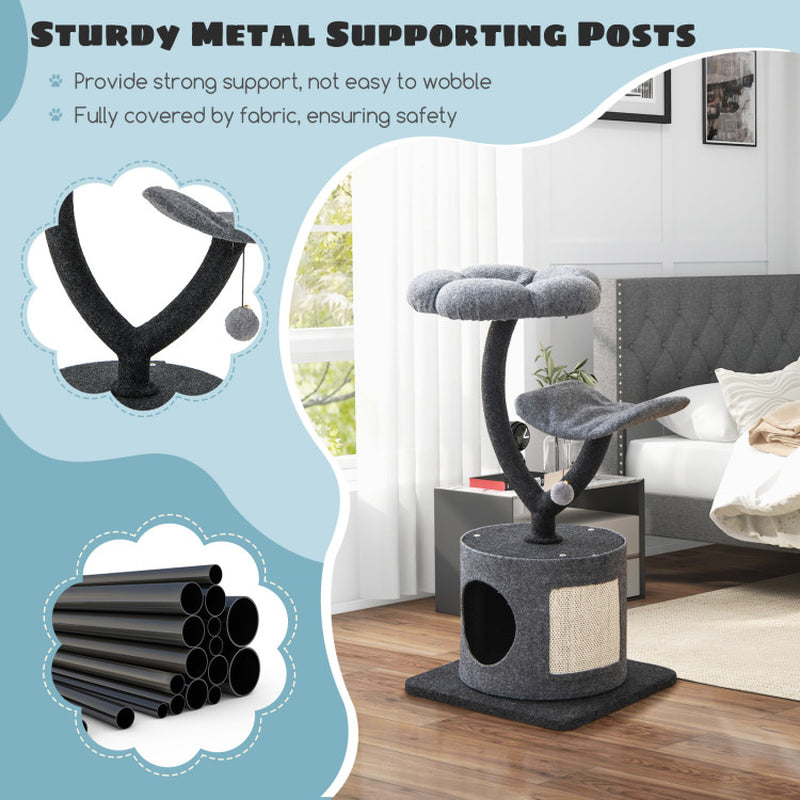 Cat Tree Tower for Large & Small Cats with Curved Metal Frame – Stable, Modern Cat Furniture for Climbing, Scratching & Resting