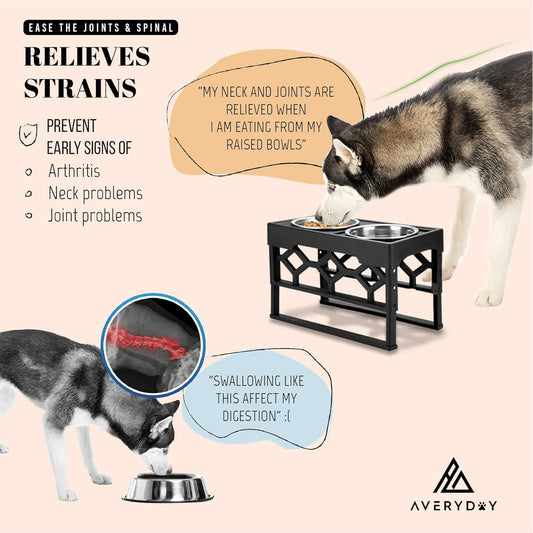 Elevated Dog Bowls – 4-Height Adjustable Raised Stand with 2 Stainless Steel Food & Water Bowls, Anti-Slip Feeding Station for Medium & Large Dogs