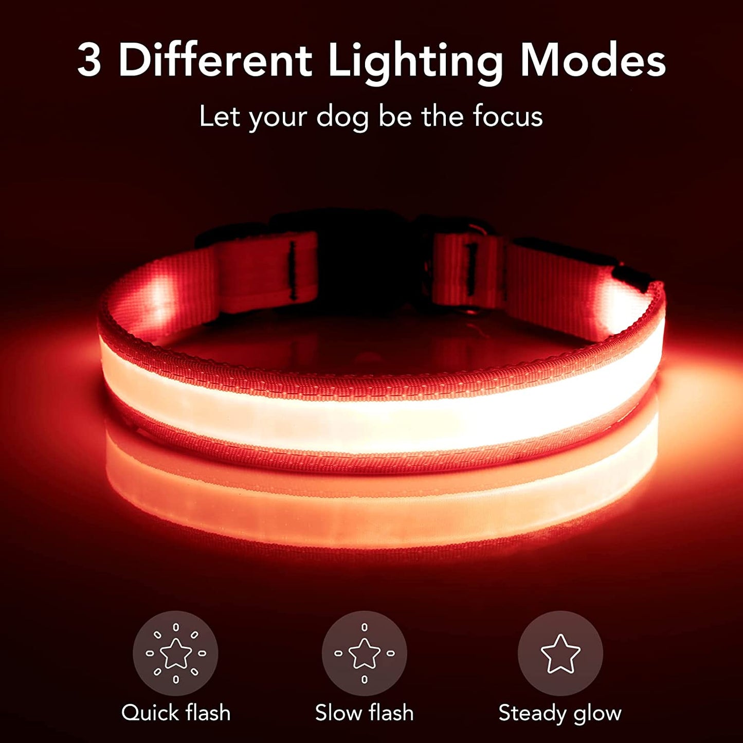 LED Dog Collar – Adjustable USB Rechargeable Light-Up Safety Collar, Super Bright Glow for Dogs