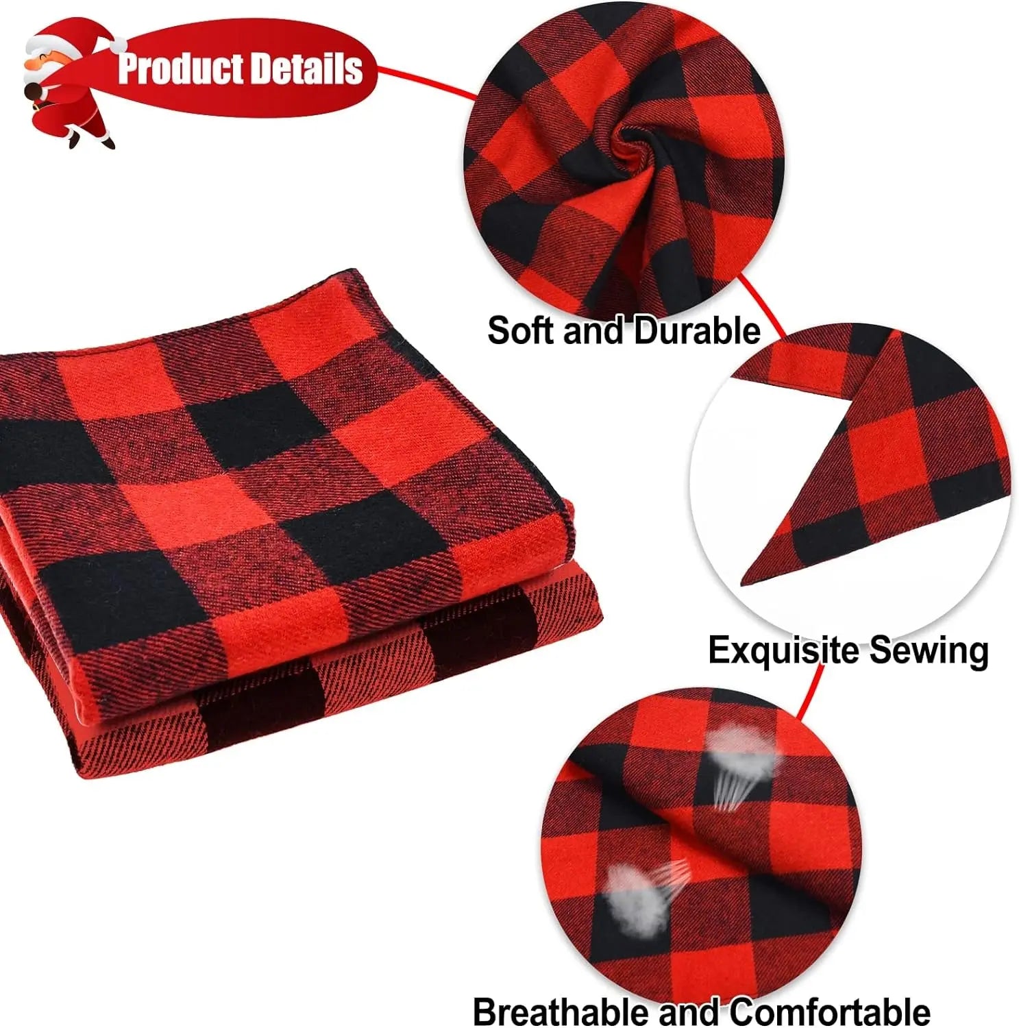 2-Pack Christmas Dog Bandanas – Red & Buffalo Plaid Triangle Scarves for Small to Large Pets
