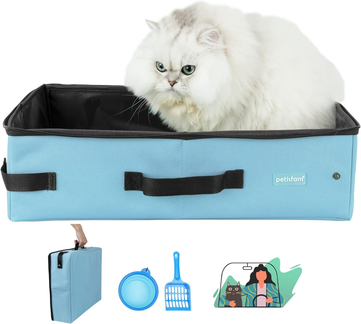 Portable Cat Travel Litter Box with Lid – Foldable, Odor-Containing Litter Box for Car Trips, Hotel Stays & Air Travel with Cats