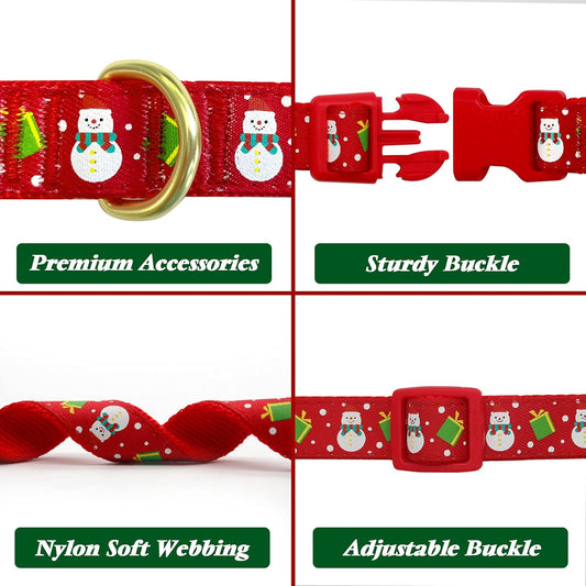 🎄 Adjustable Christmas Dog Collar with Antler Bow Tie & Snowman Charm – Festive Holiday Collar for Medium Dogs