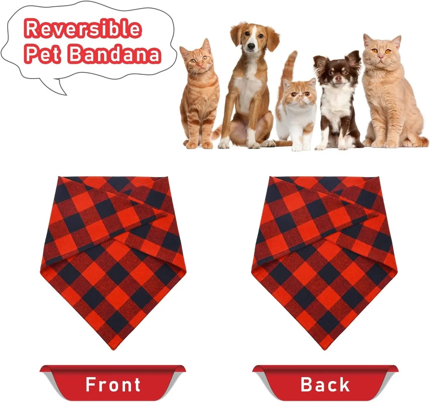 2-Pack Christmas Dog Bandanas – Red & Buffalo Plaid Triangle Scarves for Small to Large Pets