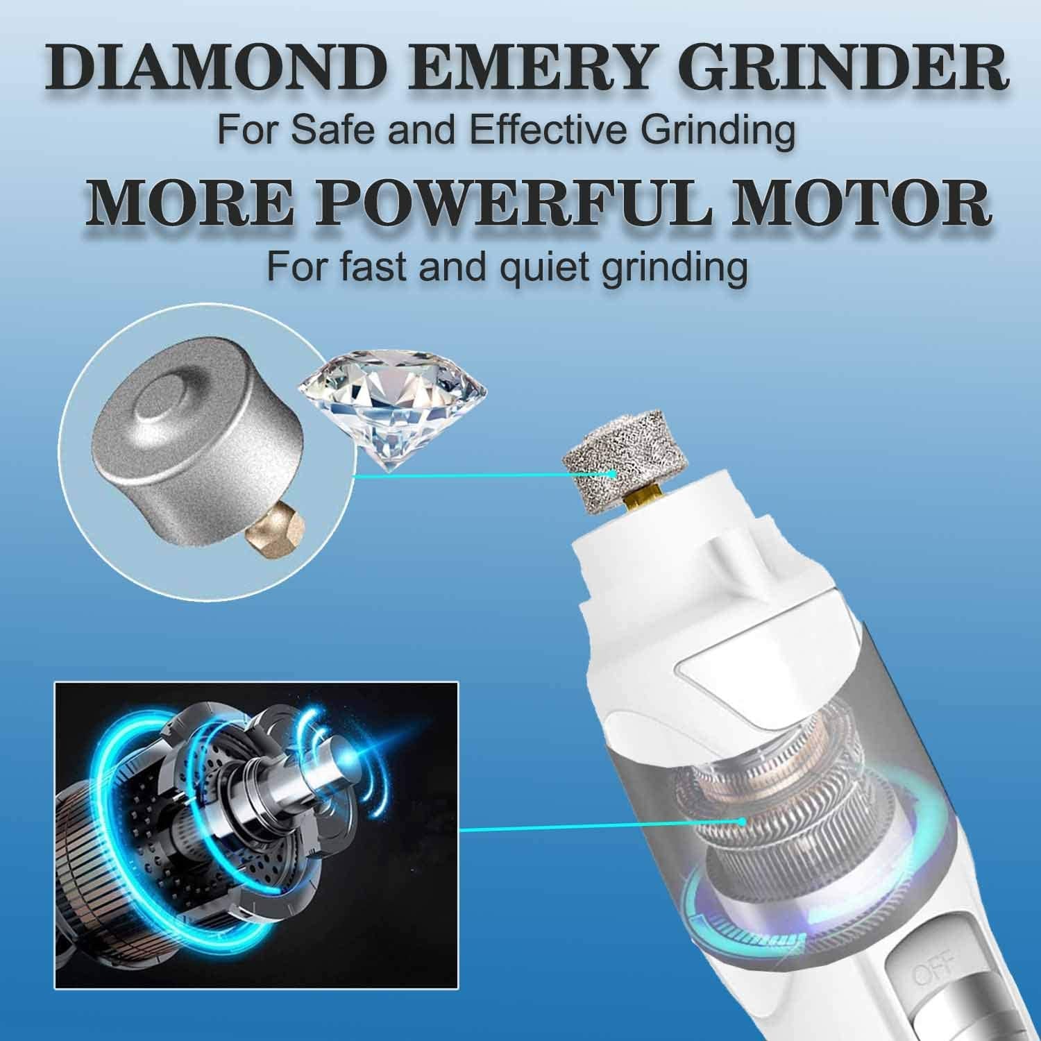 Pet Nail Grinder with LED Light – Quiet 2-Speed Dog & Cat Nail Trimmer with 2 Grinding Heads, Low Noise Painless Paw Care for Small, Medium & Large Pets