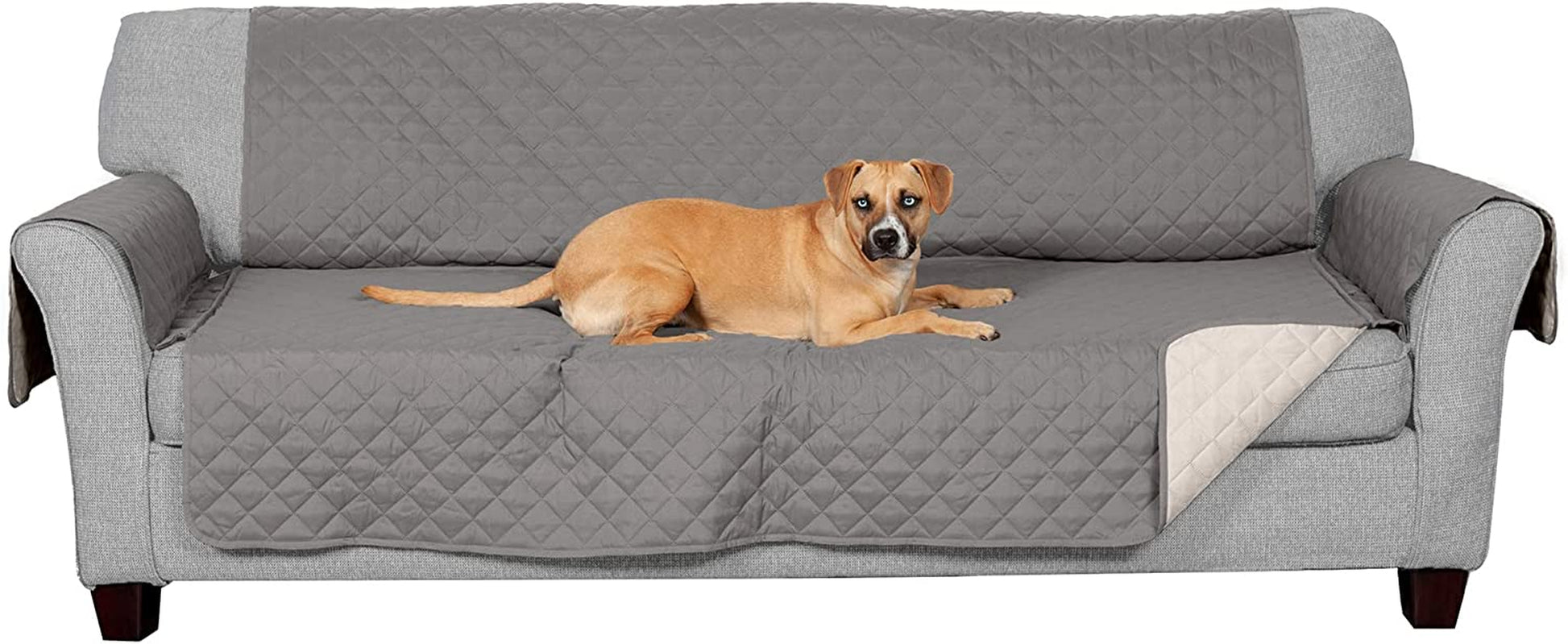 Water-Resistant & Reversible Large Sofa/Couch Cover Protector for Dogs & Cats - Two-Tone Pinsonic Quilted Living Room Furniture Cover - Gray/Mist,