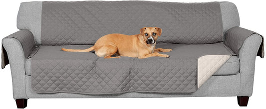 Water-Resistant & Reversible Large Sofa/Couch Cover Protector for Dogs & Cats - Two-Tone Pinsonic Quilted Living Room Furniture Cover - Gray/Mist,