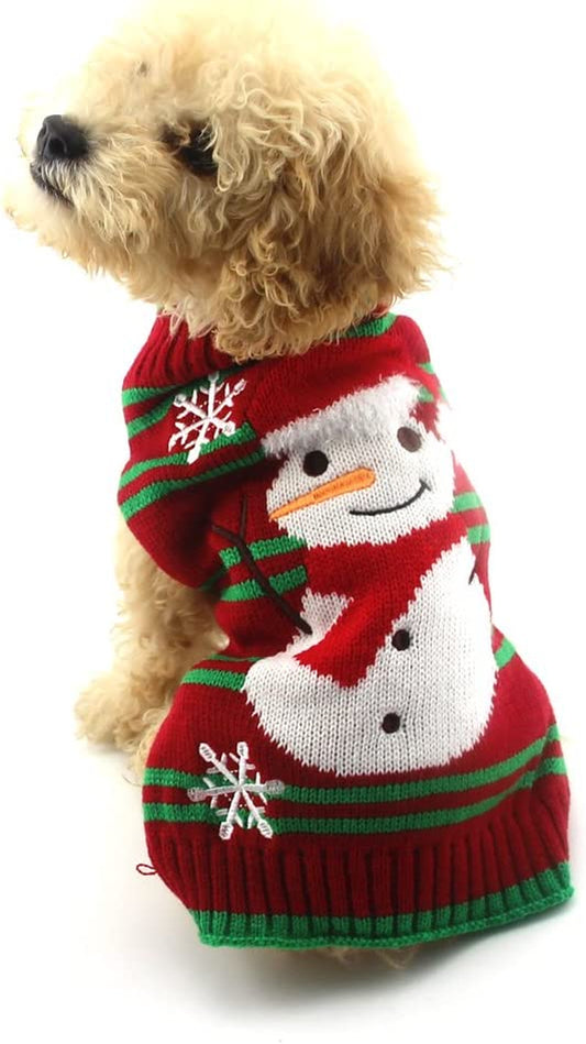 Dog Christmas Sweater – Snowman Holiday Knit Outfit for Dogs & Cats