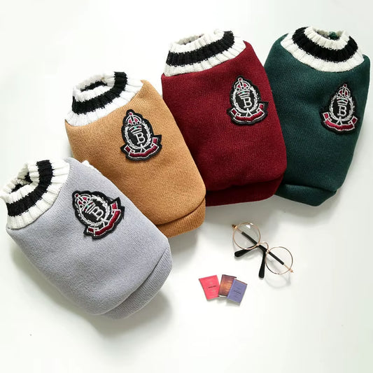 Knitted V-Neck Dog & Cat Vest – Autumn/Winter College Style Pet Sweater