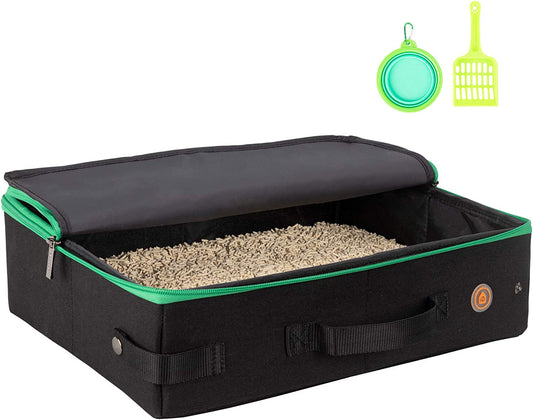 Portable Cat Travel Litter Box with Lid – Foldable, Odor-Containing Litter Box for Car Trips, Hotel Stays & Air Travel with Cats