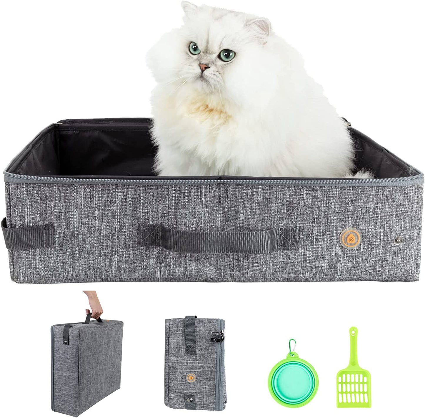 Portable Cat Travel Litter Box with Lid – Foldable, Odor-Containing Litter Box for Car Trips, Hotel Stays & Air Travel with Cats