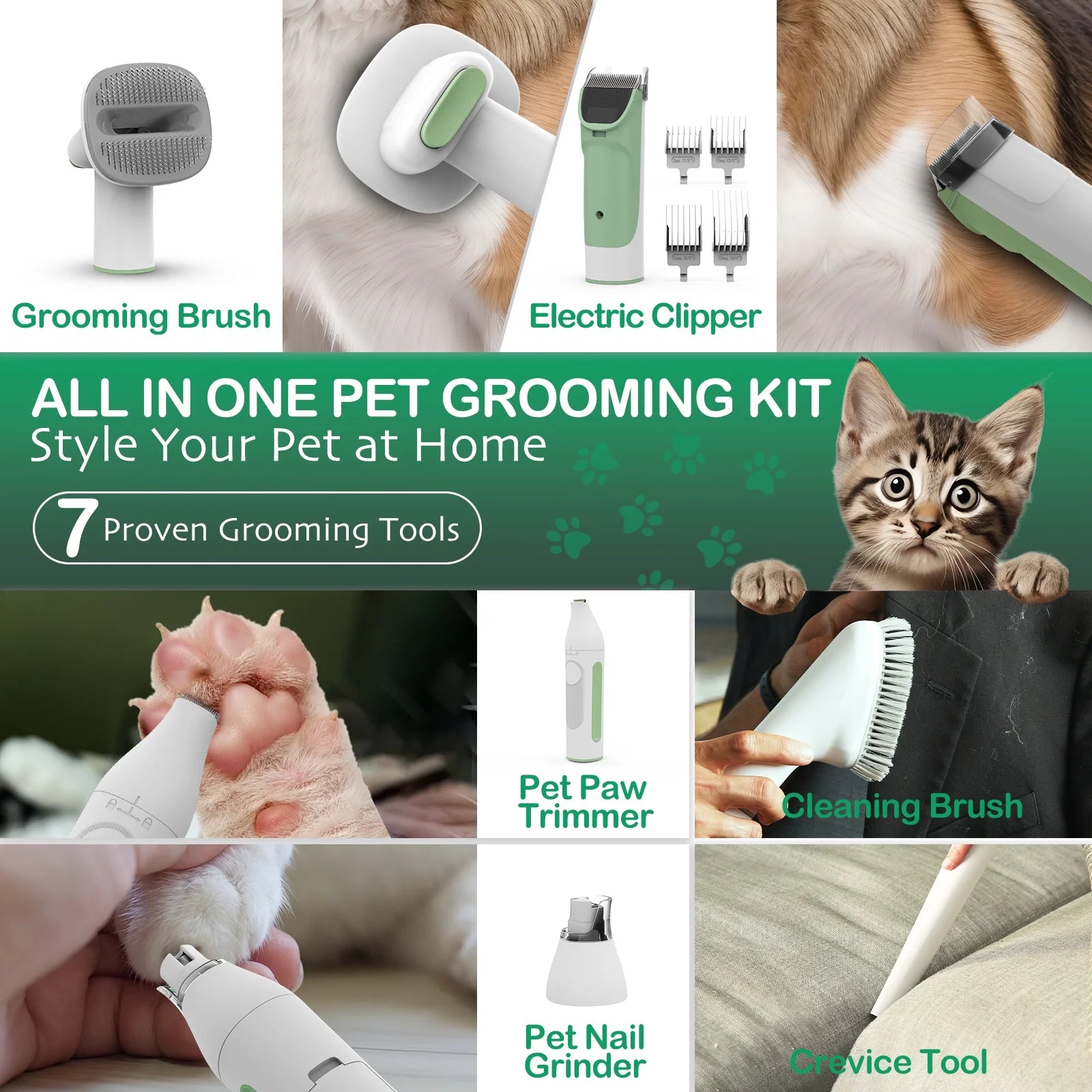 Pet Grooming Kit with Vacuum – 7-in-1 Low-Noise Pet Grooming Tools & Clippers for Dogs and Cats, PG50 Plus