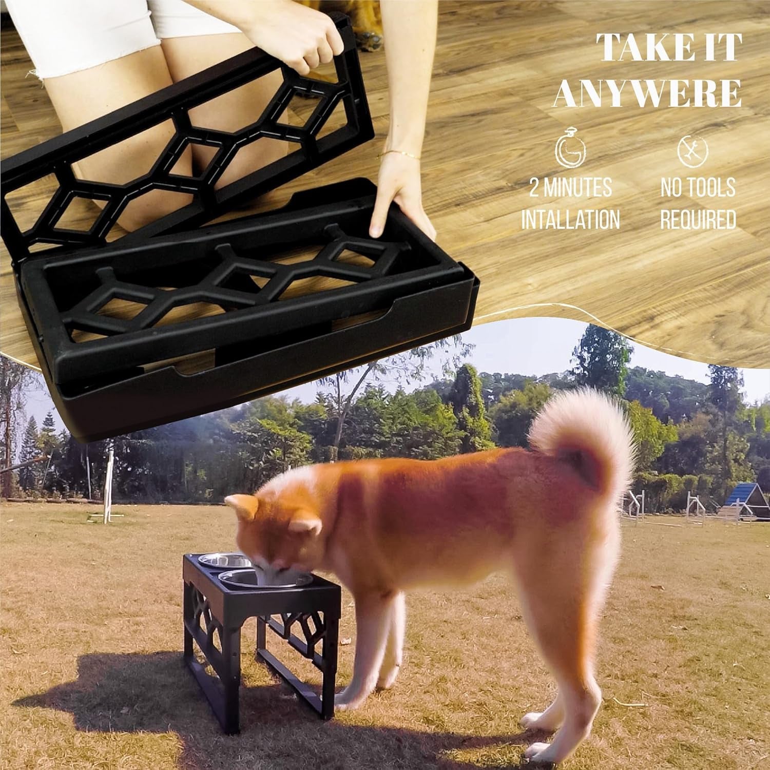 Elevated Dog Bowls – 4-Height Adjustable Raised Stand with 2 Stainless Steel Food & Water Bowls, Anti-Slip Feeding Station for Medium & Large Dogs