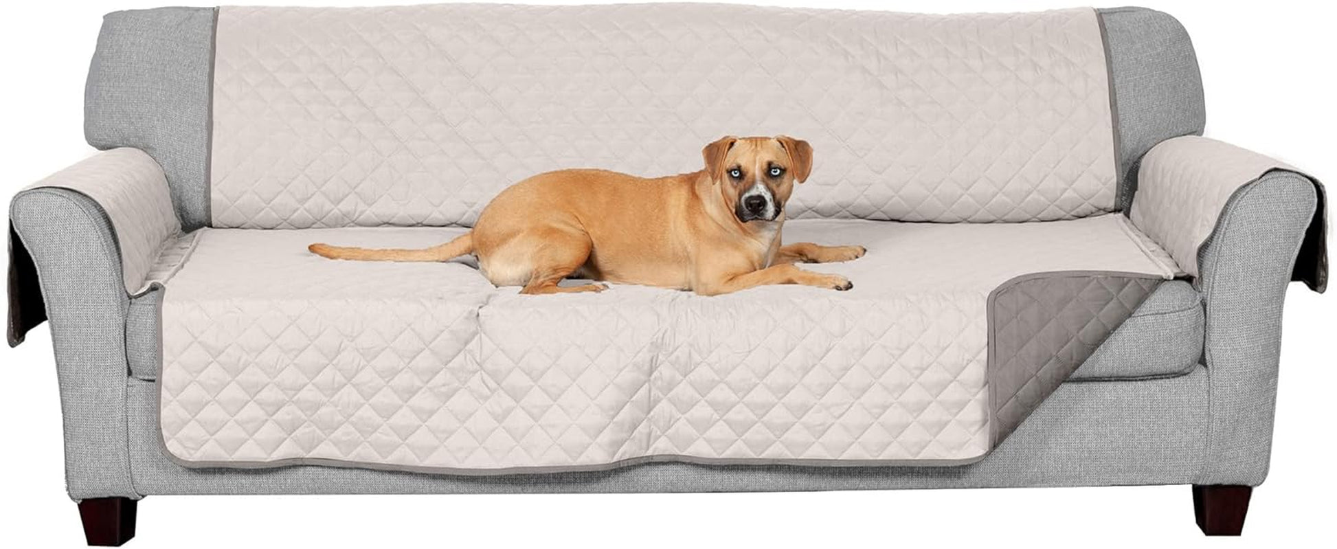 Water-Resistant & Reversible Large Sofa/Couch Cover Protector for Dogs & Cats - Two-Tone Pinsonic Quilted Living Room Furniture Cover - Gray/Mist,
