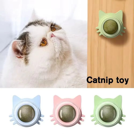 Rotating Catnip Lick Ball Toy – Wall-Mounted Natural Cat Treat Ball for Kittens & Cats, Interactive Dental & Enrichment Toy
