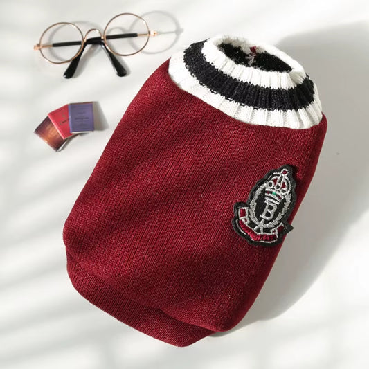 Knitted V-Neck Dog & Cat Vest – Autumn/Winter College Style Pet Sweater