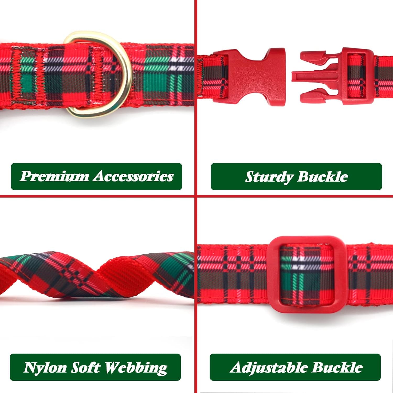 Christmas Dog Collar – Plaid Holiday Collar with Glitter Reindeer Antlers & Bowtie, Soft & Comfy Festive Accessory for Large Dogs