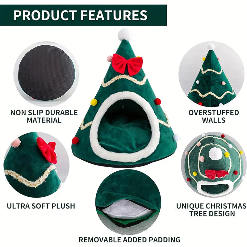 ✨ Warm Christmas Cat Bed – Cozy Winter House for Cats & Small Dogs | Soft Plush Pet Mat for Kittens & Puppies 🎄🐾
