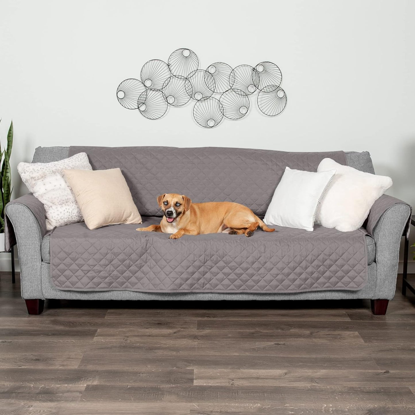 Water-Resistant & Reversible Large Sofa/Couch Cover Protector for Dogs & Cats - Two-Tone Pinsonic Quilted Living Room Furniture Cover - Gray/Mist,
