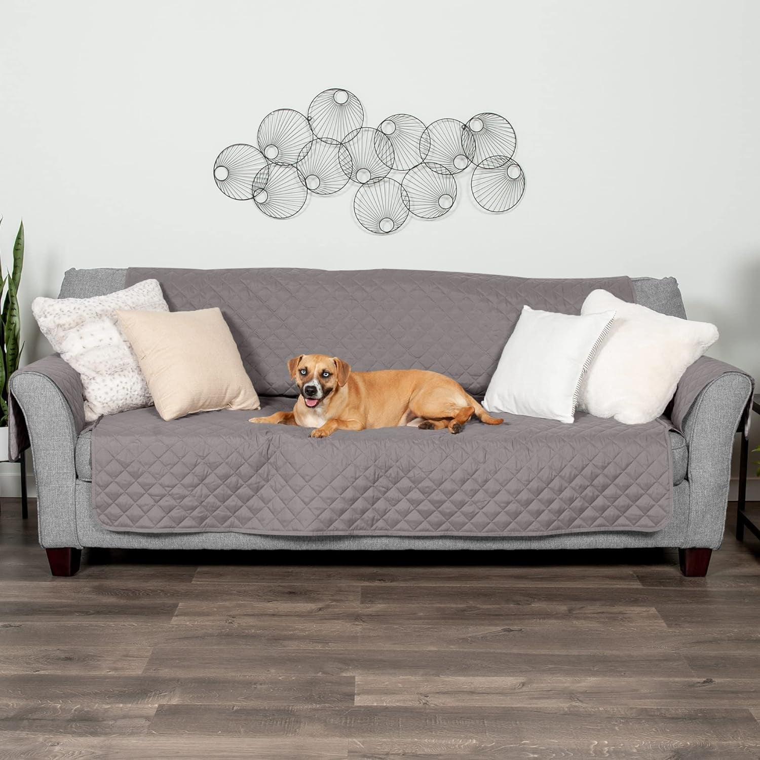 Water-Resistant & Reversible Large Sofa/Couch Cover Protector for Dogs & Cats - Two-Tone Pinsonic Quilted Living Room Furniture Cover - Gray/Mist,