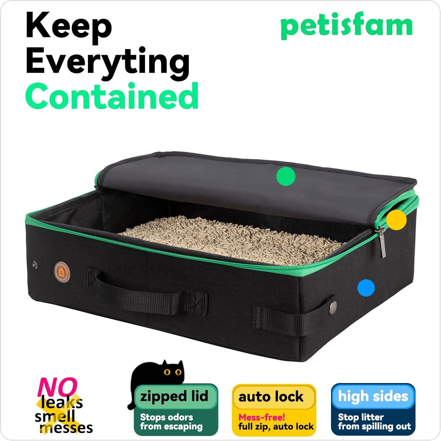 Portable Cat Travel Litter Box with Lid – Foldable, Odor-Containing Litter Box for Car Trips, Hotel Stays & Air Travel with Cats