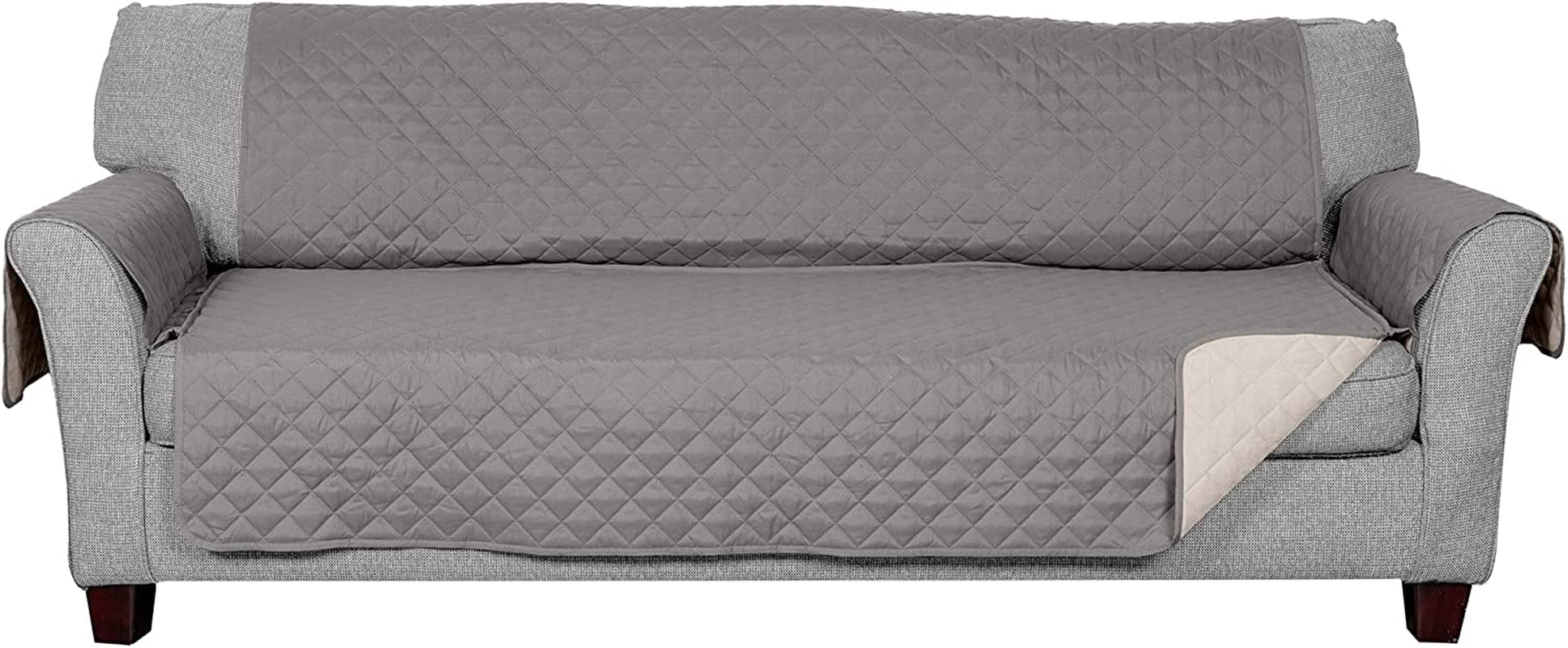 Water-Resistant & Reversible Large Sofa/Couch Cover Protector for Dogs & Cats - Two-Tone Pinsonic Quilted Living Room Furniture Cover - Gray/Mist,