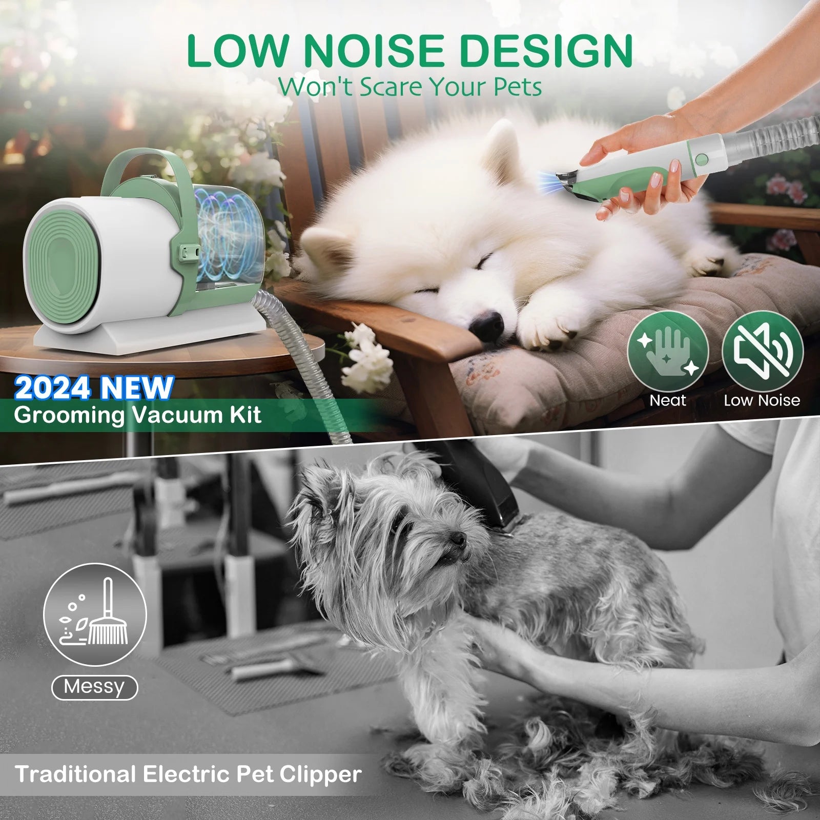 Pet Grooming Kit with Vacuum – 7-in-1 Low-Noise Pet Grooming Tools & Clippers for Dogs and Cats, PG50 Plus