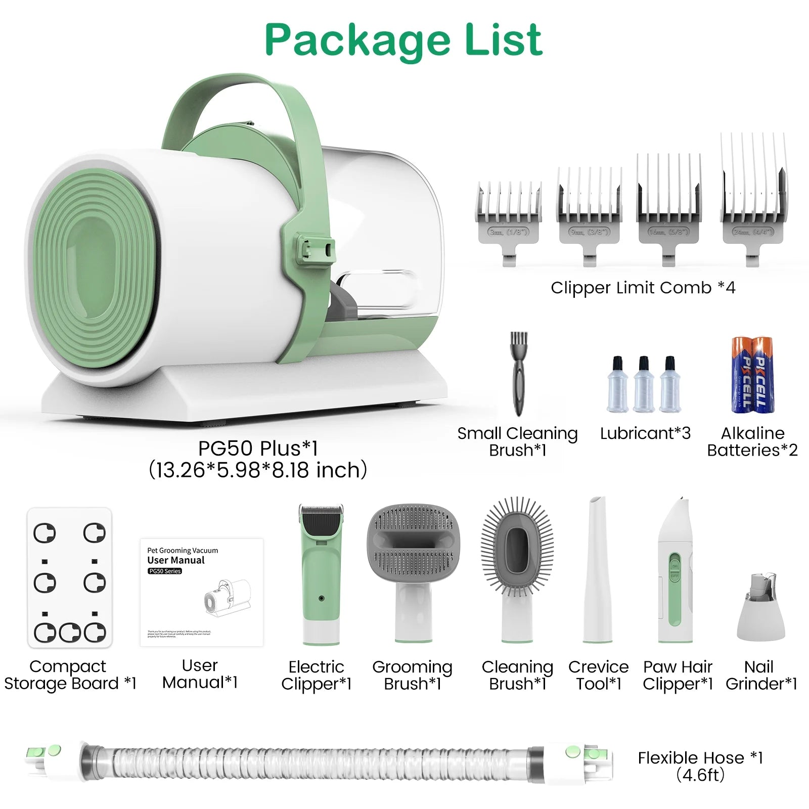 Pet Grooming Kit with Vacuum – 7-in-1 Low-Noise Pet Grooming Tools & Clippers for Dogs and Cats, PG50 Plus