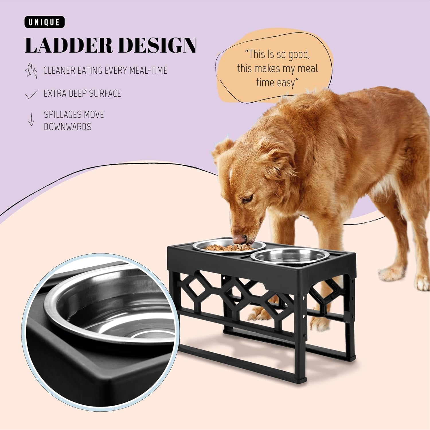 Elevated Dog Bowls – 4-Height Adjustable Raised Stand with 2 Stainless Steel Food & Water Bowls, Anti-Slip Feeding Station for Medium & Large Dogs