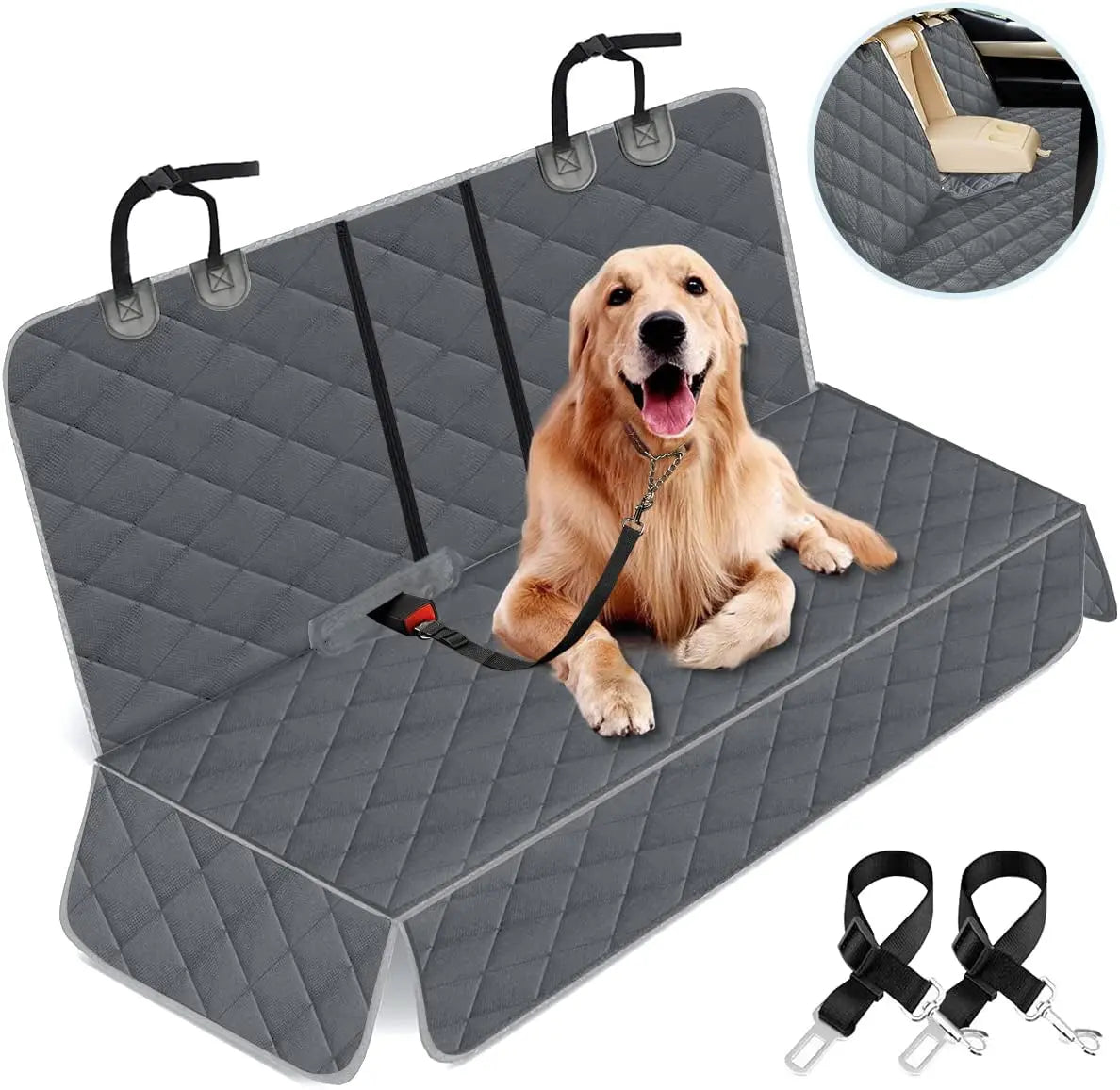 Waterproof Dog Car Seat Cover – Non-Slip Back Seat Protector with Armrest Access for Cars, Trucks & SUVs – Black