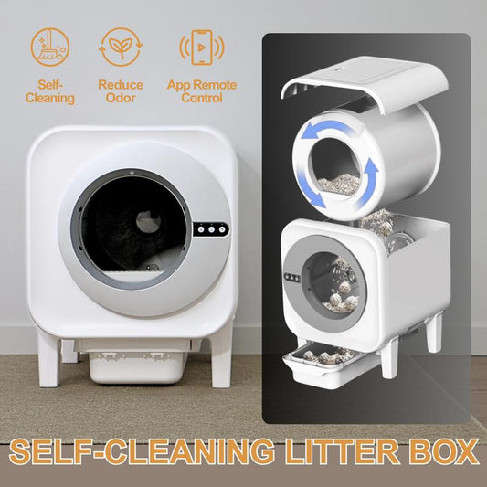 🐾 Automatic Self-Cleaning Cat Litter Box for Multiple Cats – Smart App Control, Safety Protection, and Odor-Free System with Liners Included