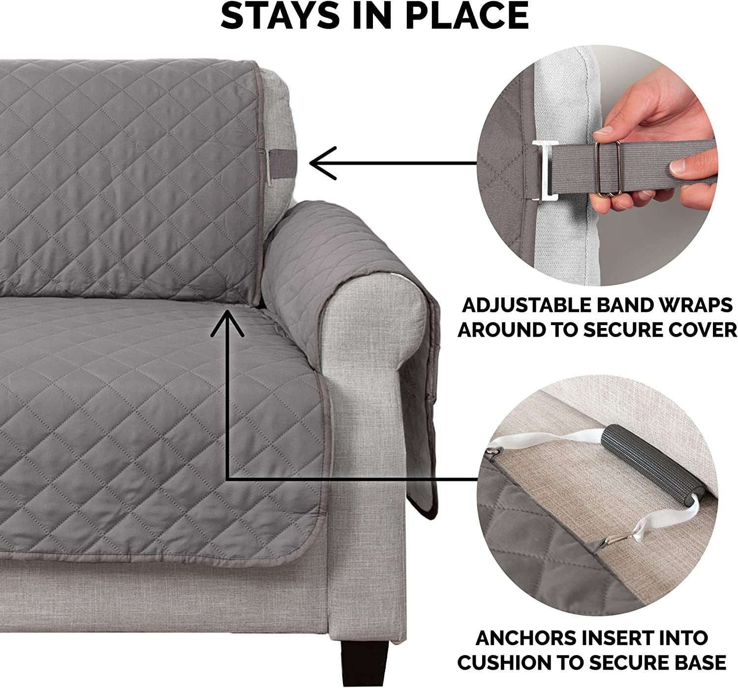 Water-Resistant & Reversible Large Sofa/Couch Cover Protector for Dogs & Cats - Two-Tone Pinsonic Quilted Living Room Furniture Cover - Gray/Mist,