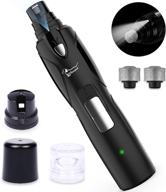 Pet Nail Grinder with LED Light – Quiet 2-Speed Dog & Cat Nail Trimmer with 2 Grinding Heads, Low Noise Painless Paw Care for Small, Medium & Large Pets