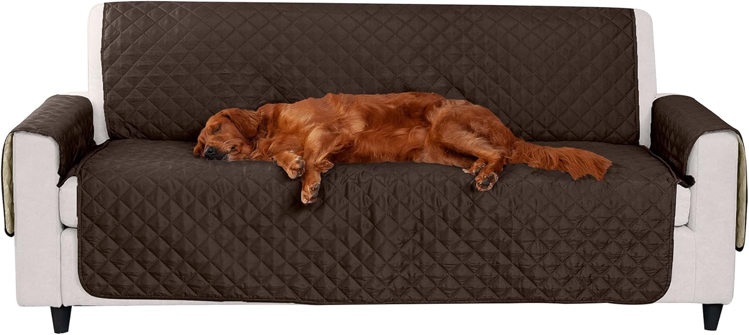 Water-Resistant & Reversible Large Sofa/Couch Cover Protector for Dogs & Cats - Two-Tone Pinsonic Quilted Living Room Furniture Cover - Gray/Mist,