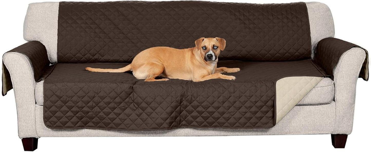 Water-Resistant & Reversible Large Sofa/Couch Cover Protector for Dogs & Cats - Two-Tone Pinsonic Quilted Living Room Furniture Cover - Gray/Mist,