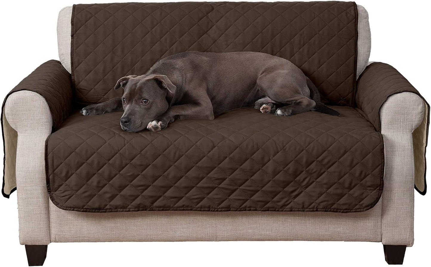 Water-Resistant & Reversible Large Sofa/Couch Cover Protector for Dogs & Cats - Two-Tone Pinsonic Quilted Living Room Furniture Cover - Gray/Mist,