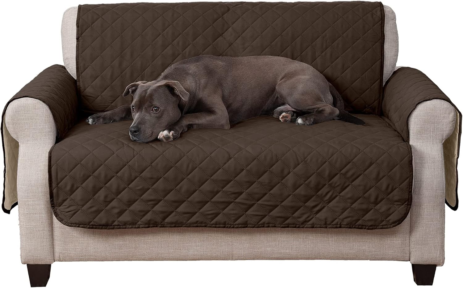 Water-Resistant & Reversible Large Sofa/Couch Cover Protector for Dogs & Cats - Two-Tone Pinsonic Quilted Living Room Furniture Cover - Gray/Mist,