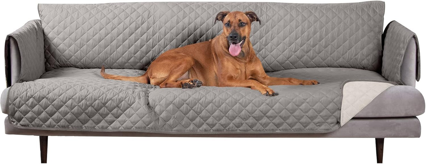 Water-Resistant & Reversible Large Sofa/Couch Cover Protector for Dogs & Cats - Two-Tone Pinsonic Quilted Living Room Furniture Cover - Gray/Mist,