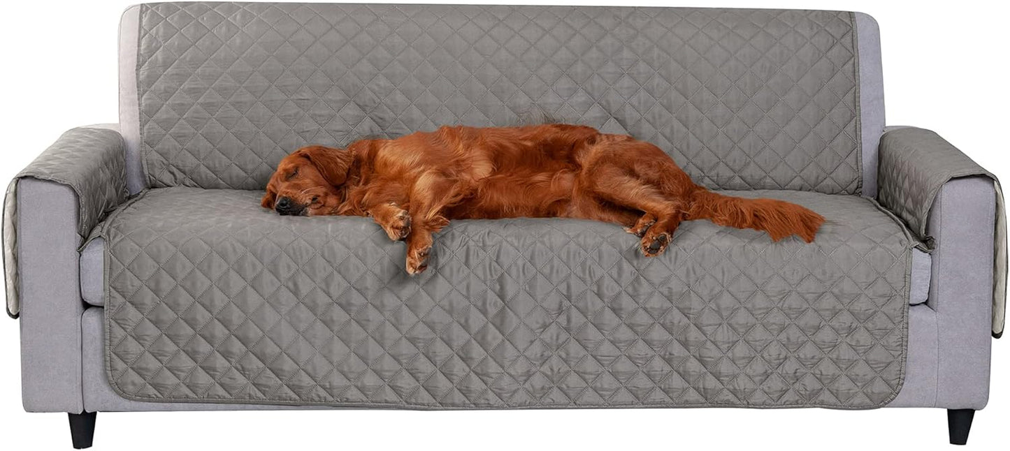 Water-Resistant & Reversible Large Sofa/Couch Cover Protector for Dogs & Cats - Two-Tone Pinsonic Quilted Living Room Furniture Cover - Gray/Mist,