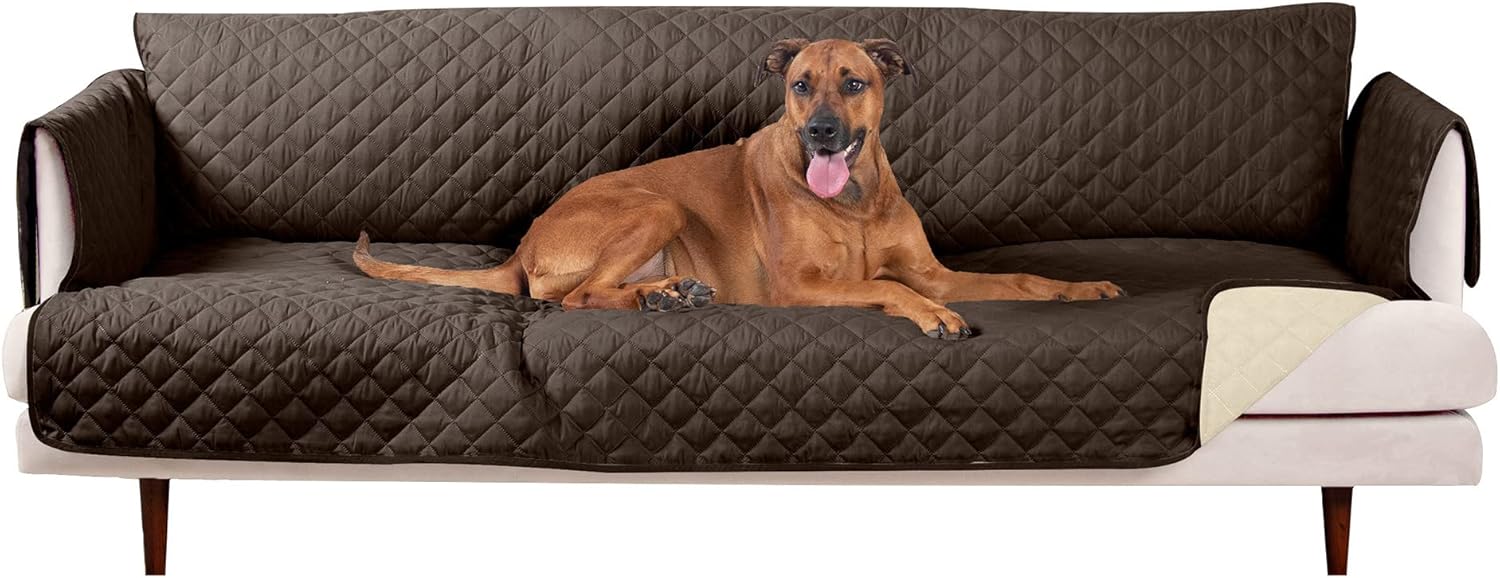 Water-Resistant & Reversible Large Sofa/Couch Cover Protector for Dogs & Cats - Two-Tone Pinsonic Quilted Living Room Furniture Cover - Gray/Mist,
