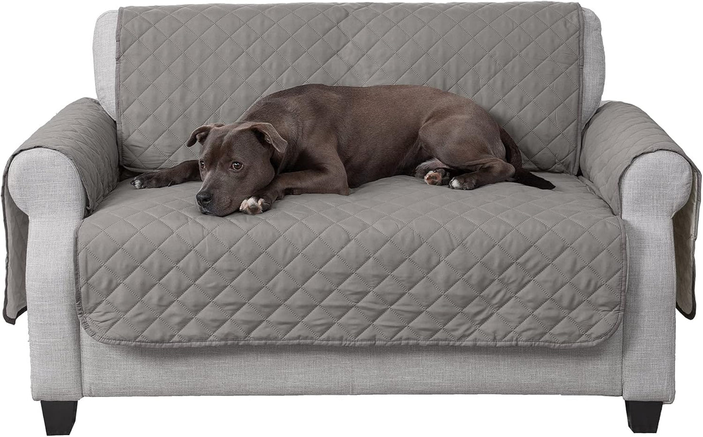 Water-Resistant & Reversible Large Sofa/Couch Cover Protector for Dogs & Cats - Two-Tone Pinsonic Quilted Living Room Furniture Cover - Gray/Mist,