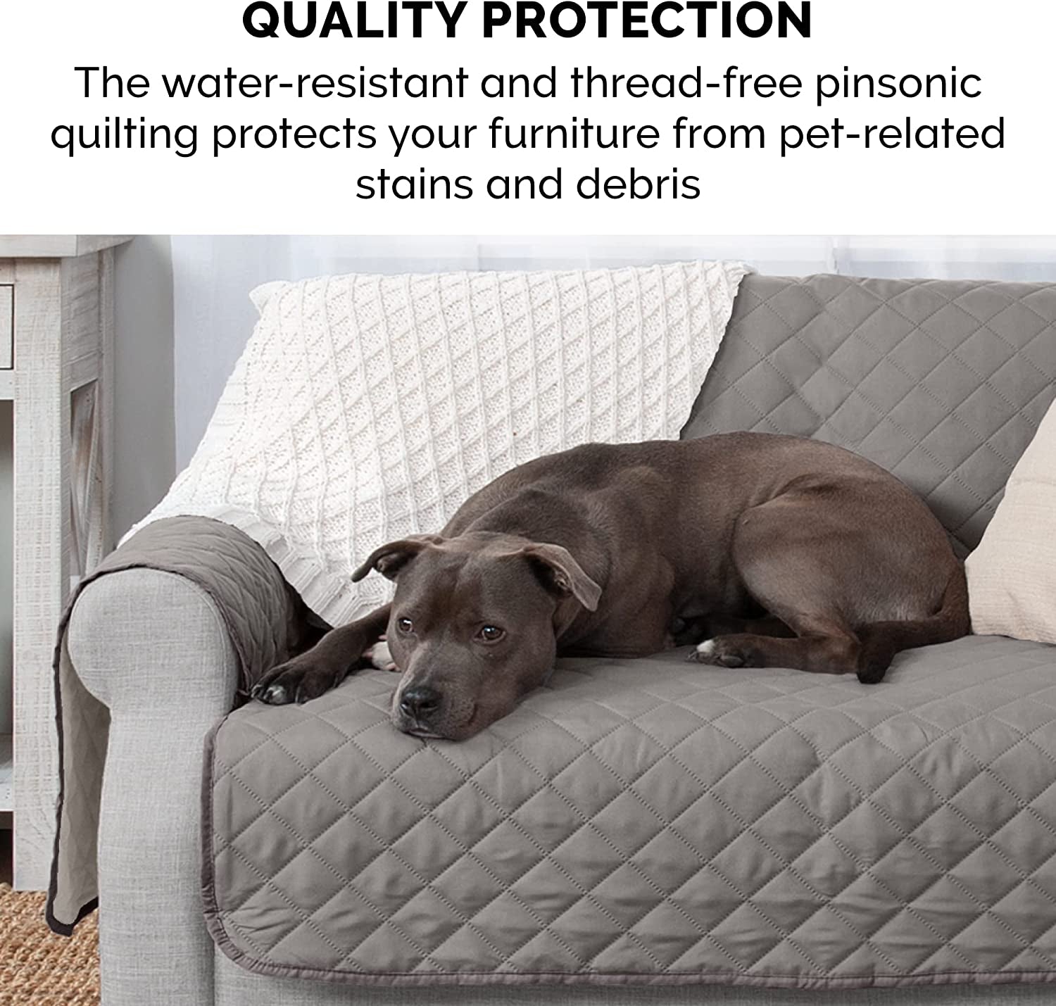 Water-Resistant & Reversible Large Sofa/Couch Cover Protector for Dogs & Cats - Two-Tone Pinsonic Quilted Living Room Furniture Cover - Gray/Mist,