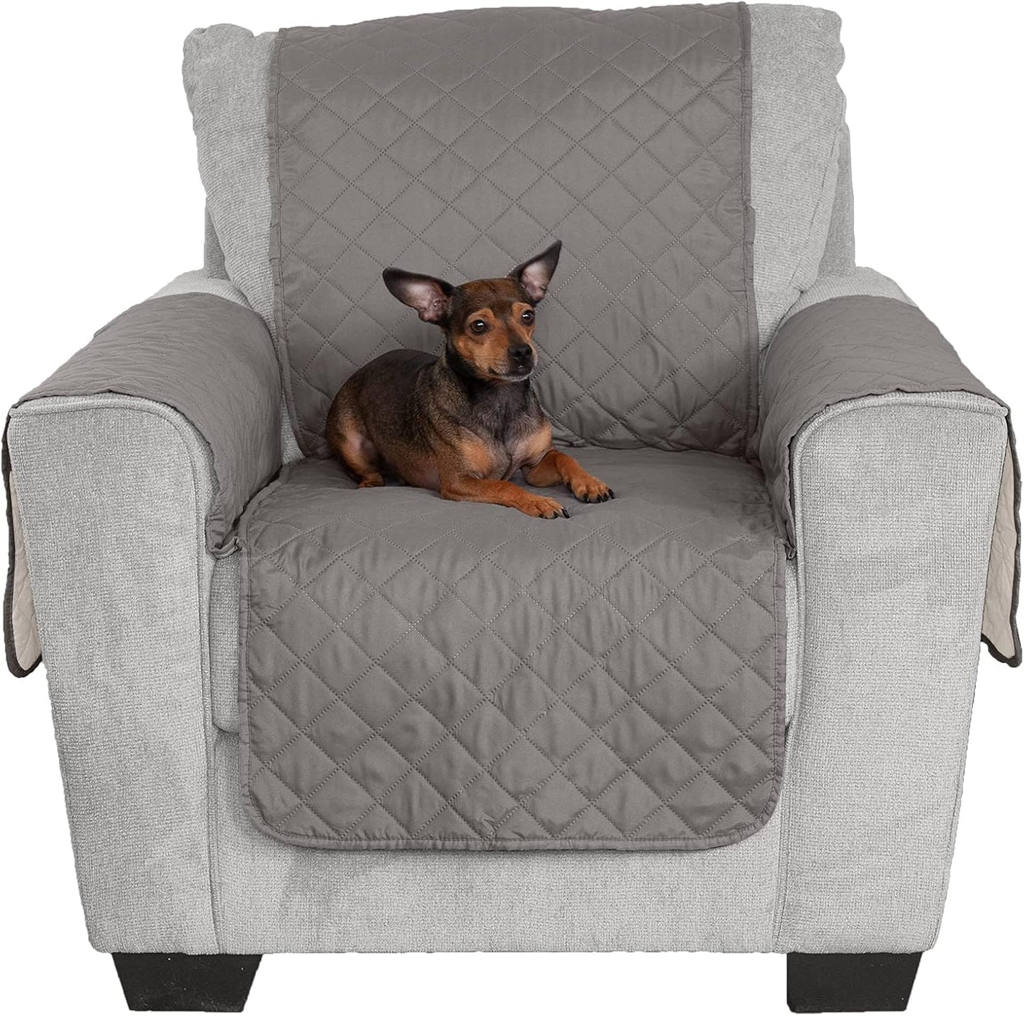 Water-Resistant & Reversible Large Sofa/Couch Cover Protector for Dogs & Cats - Two-Tone Pinsonic Quilted Living Room Furniture Cover - Gray/Mist,