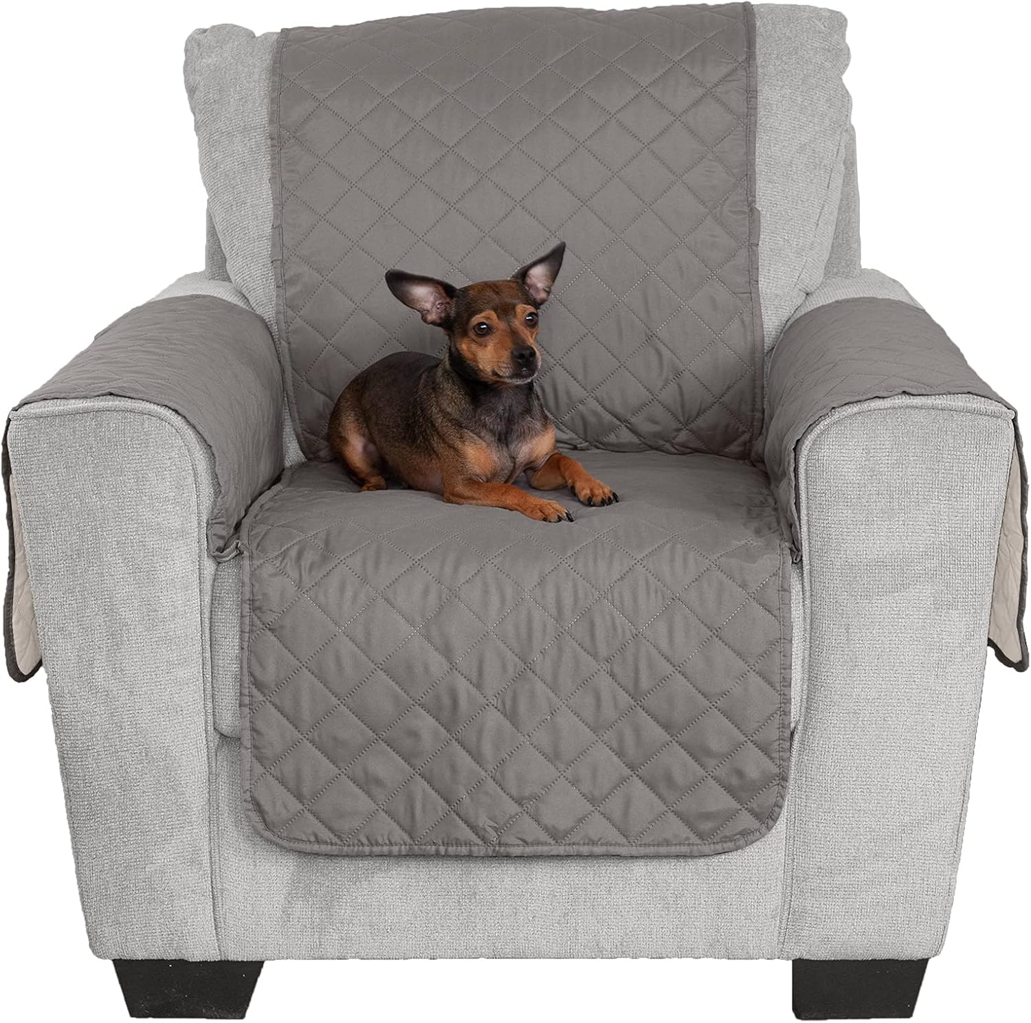 Water-Resistant & Reversible Large Sofa/Couch Cover Protector for Dogs & Cats - Two-Tone Pinsonic Quilted Living Room Furniture Cover - Gray/Mist,