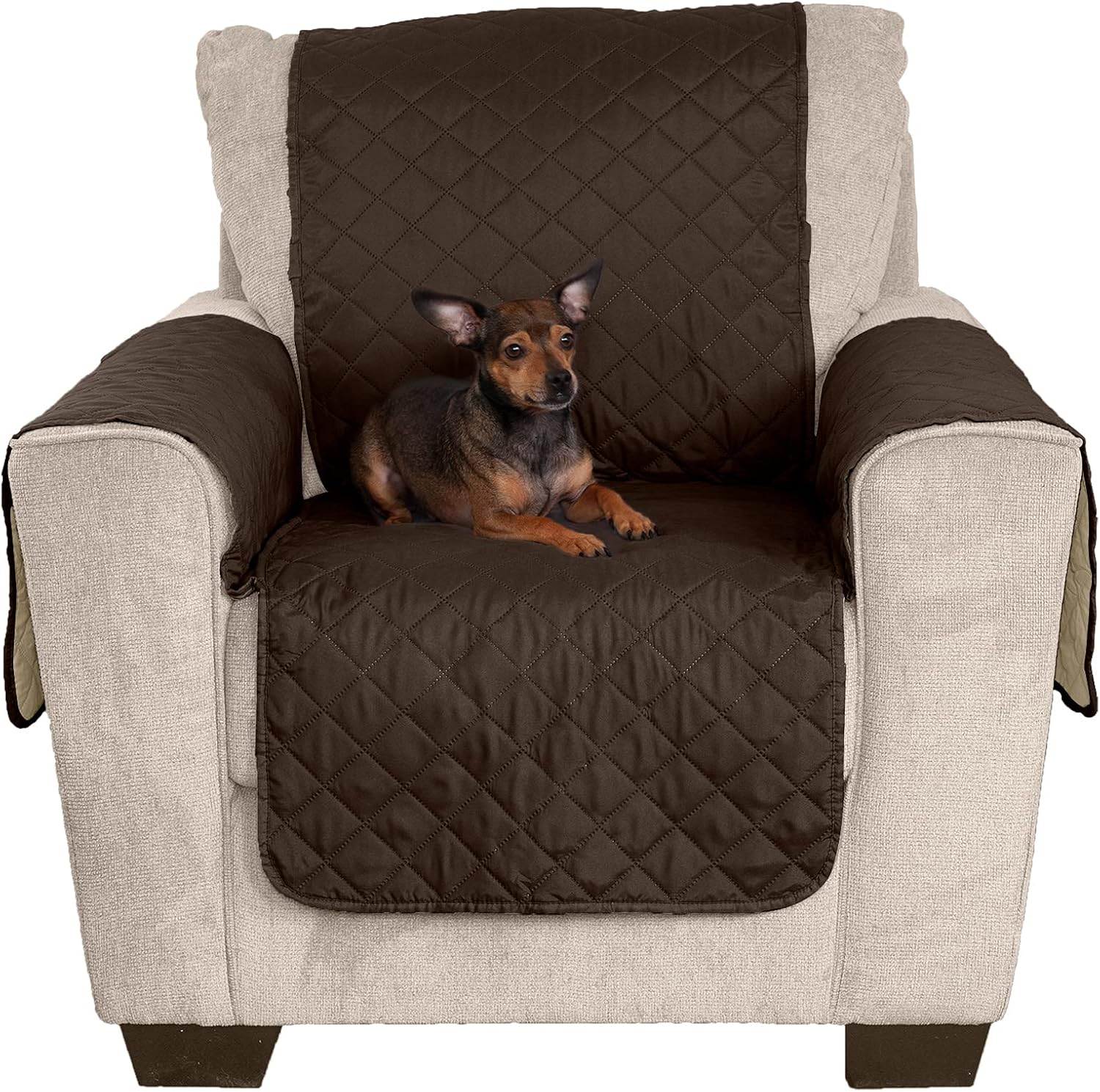 Water-Resistant & Reversible Large Sofa/Couch Cover Protector for Dogs & Cats - Two-Tone Pinsonic Quilted Living Room Furniture Cover - Gray/Mist,