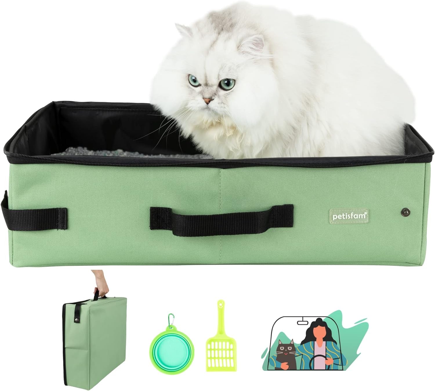 Portable Cat Travel Litter Box with Lid – Foldable, Odor-Containing Litter Box for Car Trips, Hotel Stays & Air Travel with Cats