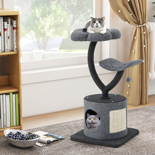 Cat Tree Tower for Large & Small Cats with Curved Metal Frame – Stable, Modern Cat Furniture for Climbing, Scratching & Resting
